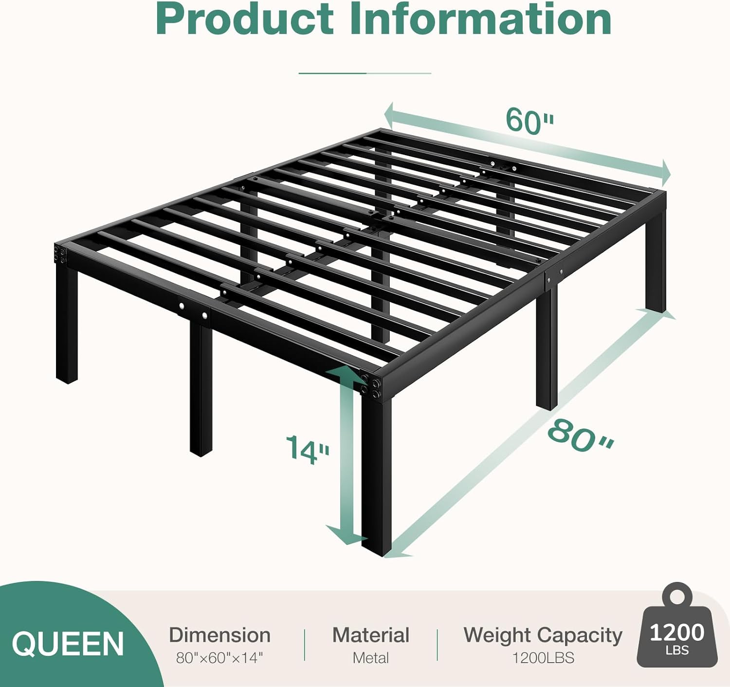 Queen Mattress & Bed Frame Set – 12″ Hybrid Foam & 14″ Metal Frame with Storage