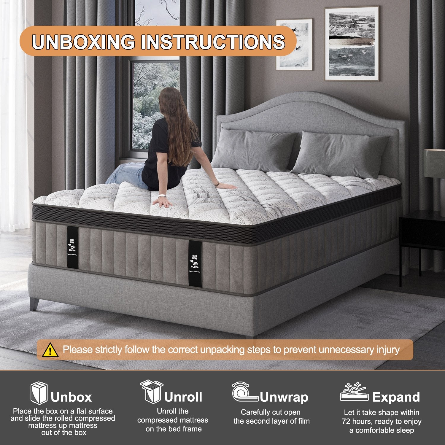 12″14″ Twin Full Queen King Size Mattress in a Box Hybrid Spring Memory Foam