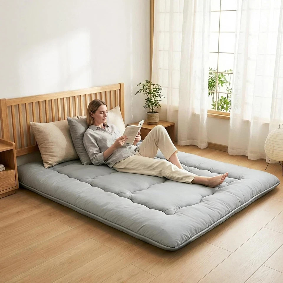 4″ Roll Up Floor Mattress Japanese Foldable Futon Mat Tatami w/ Removable Cover
