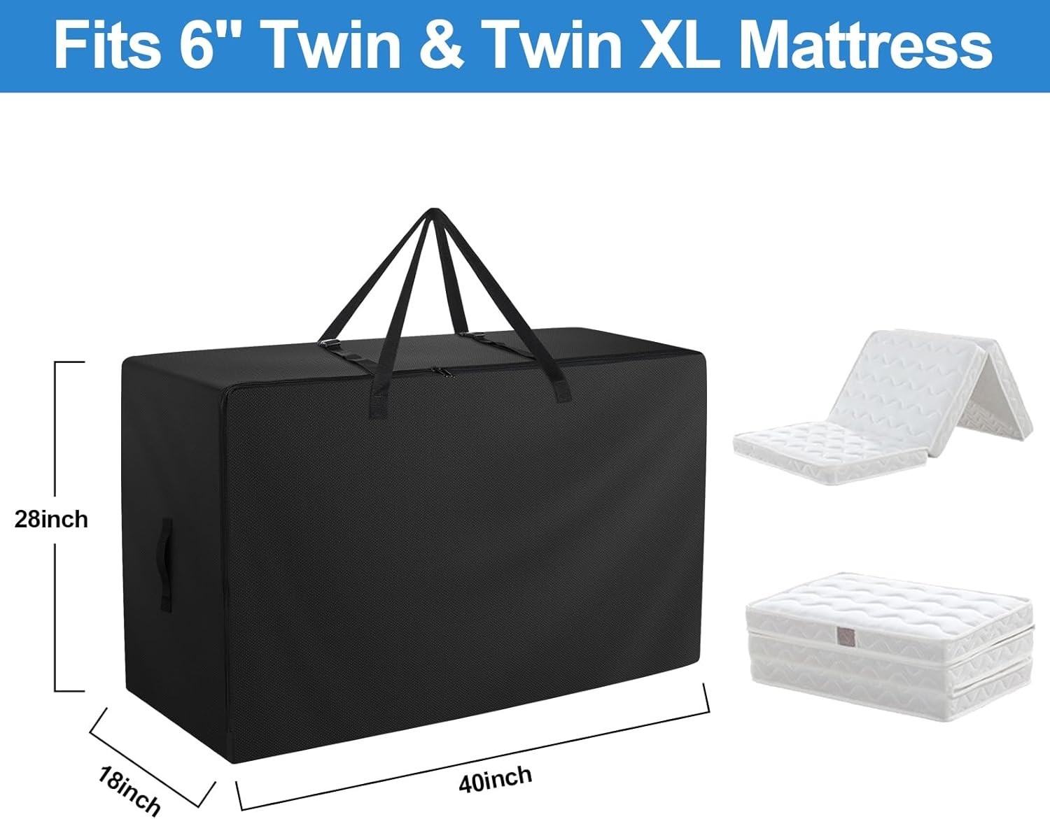 600D Heavy Duty Folding Mattress Carry Bag for Twin & Twin XL Tri-Fold Bed