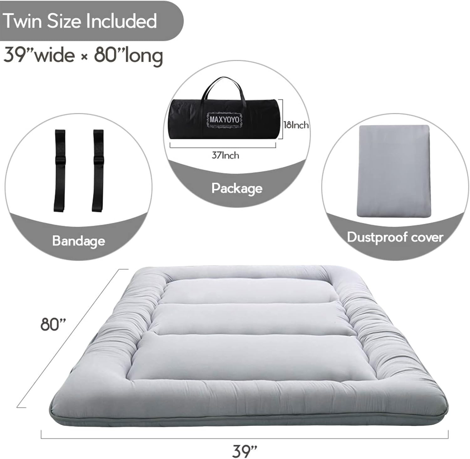 Japanese Floor Mattress Futon Mattress, Thicken Tatami Mat Sleeping Pad Foldabl