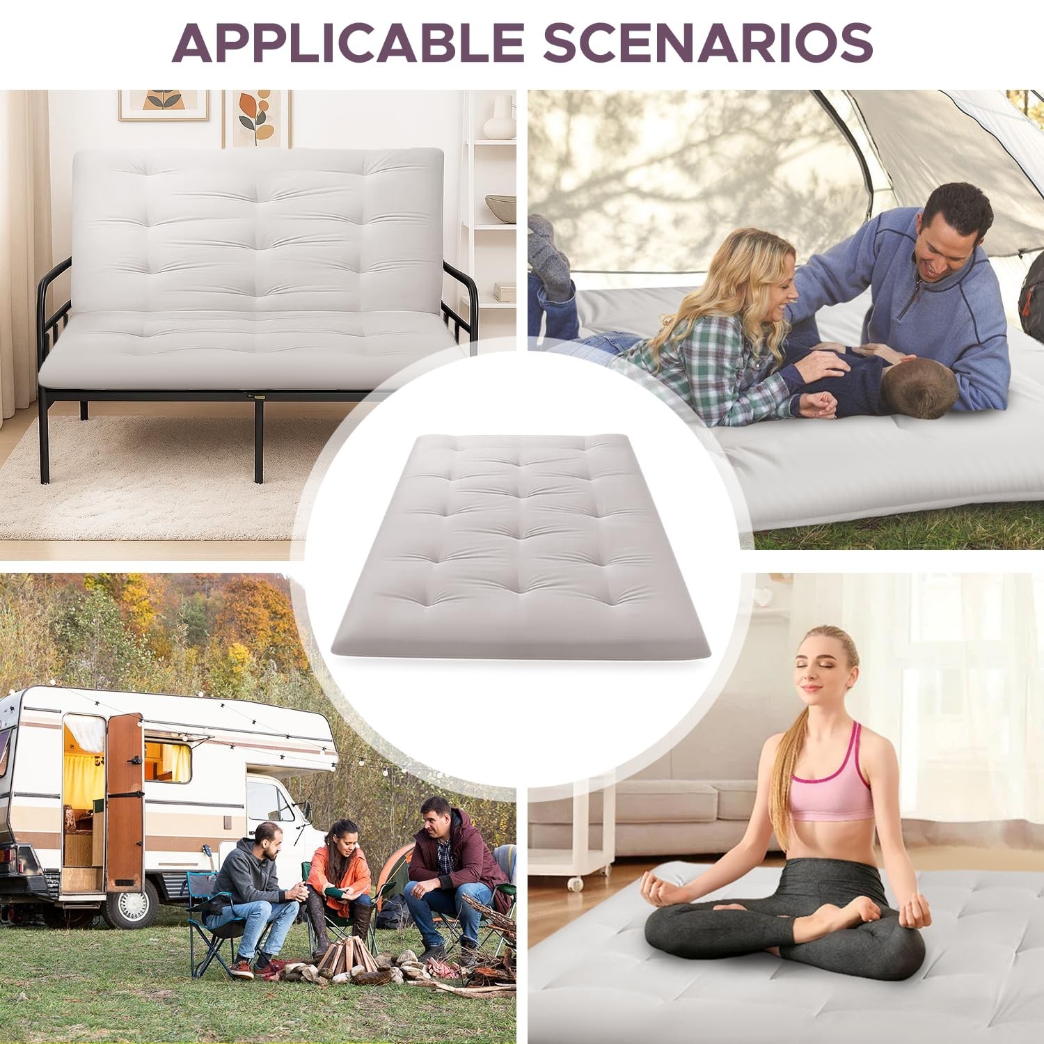 Foldable Japanese Floor Mattress, 100% Cotton, 2.5″ Thick Futon Pad, High Densit