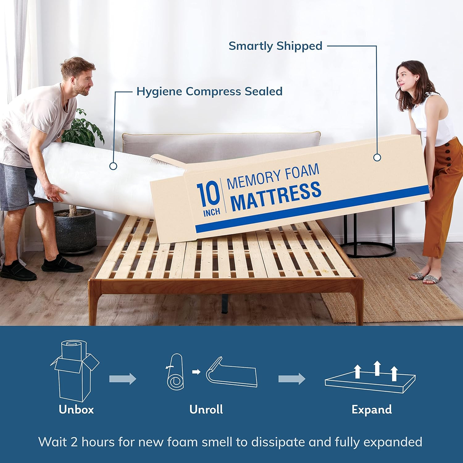 EGO White 10 Inch Full Green Tea Memory Foam, Gel Mattress Bed in a Box, Certipu
