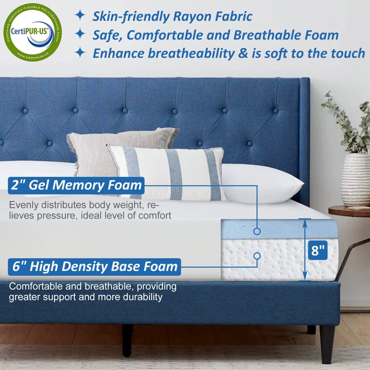 8″ Gel Memory Foam Mattress Twin Full Queen King Mattress Cool Sleep In A Box