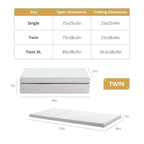 EGOHOME Folding Mattress 3 inch Trifold Memory Foam Mattress Single 3 Inch
