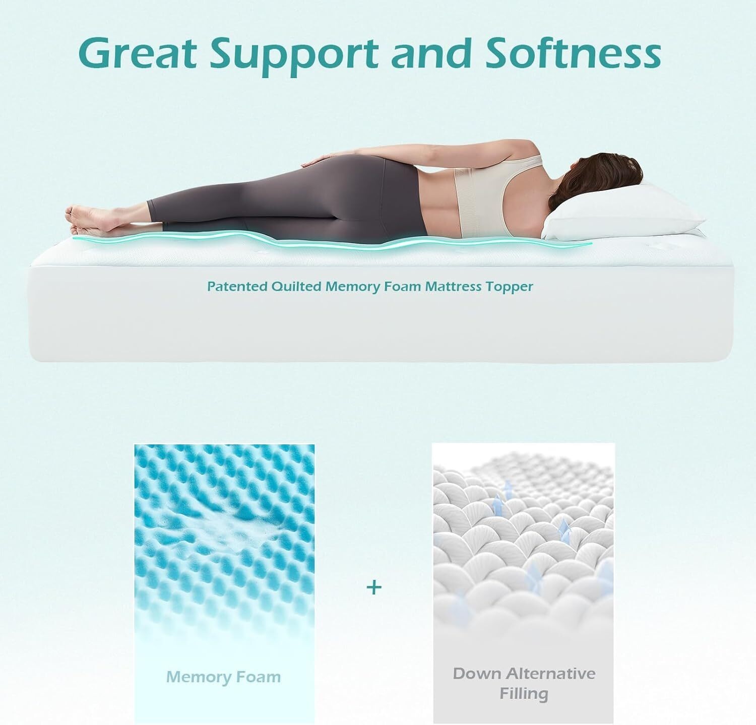 Memory Foam King Size Mattress Topper King Mattress Pad with Deep Pocket White