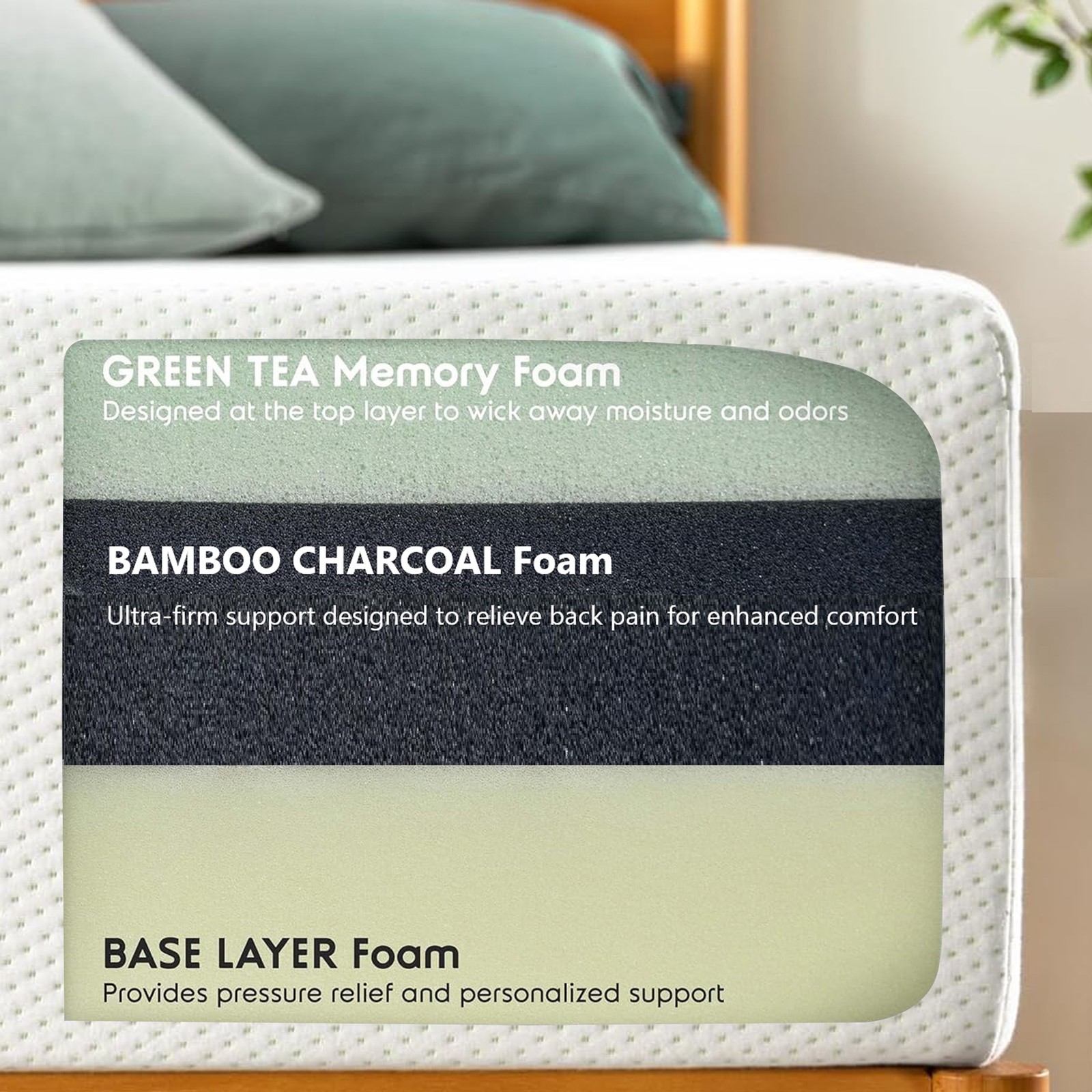 Queen Green Tea Infused Memory Foam Mattress Pressure Relief Fiberglass Free