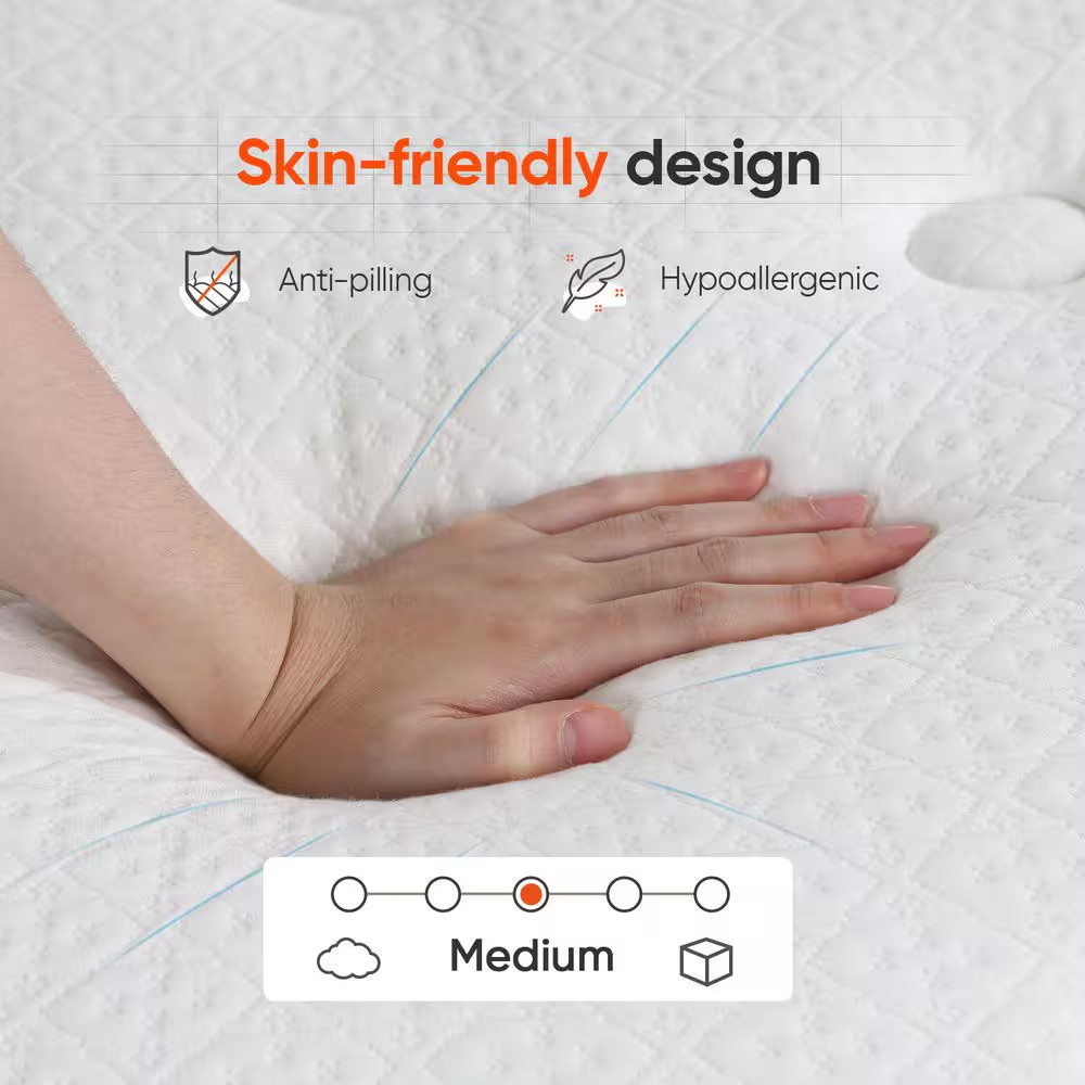 Cooling Queen Size Medium Hybrid Pillow Top Mattress, 12 In. Support and Breatha