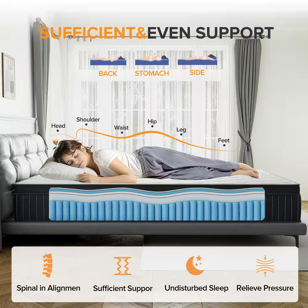 King Medium Hybrid Gel Memory Foam 12 In. Innerspring Support and Breathable wit