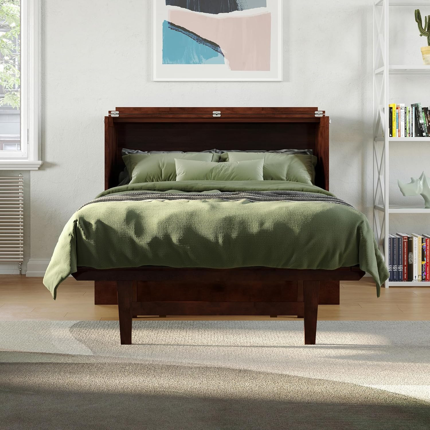 Northampton Murphy Bed Desk with Memory Foam Mattress & USB Charger, Walnut