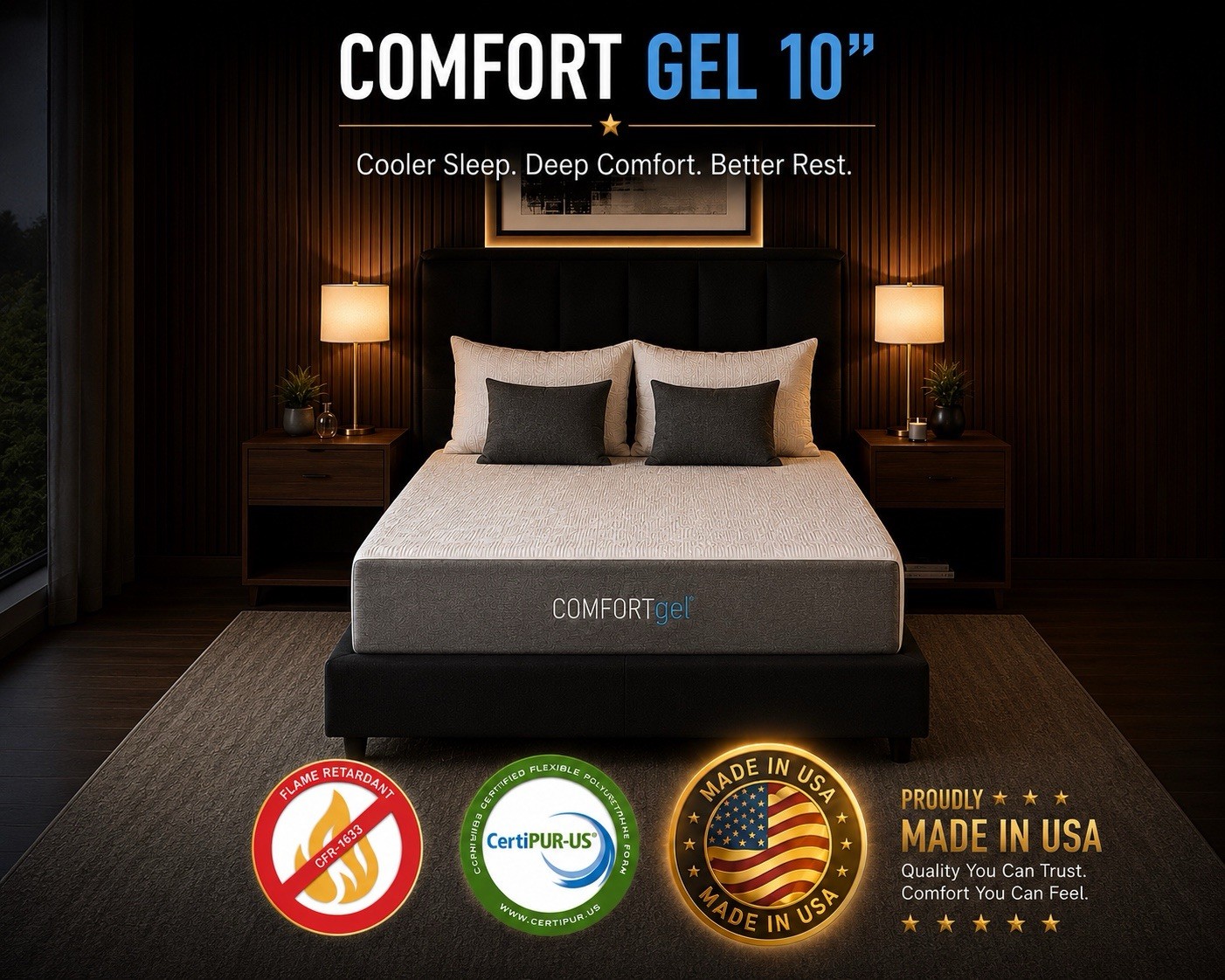 Queen 10” Visco Gel Memory Foam Mattress Medium Soft Cooling Bed Made in USA
