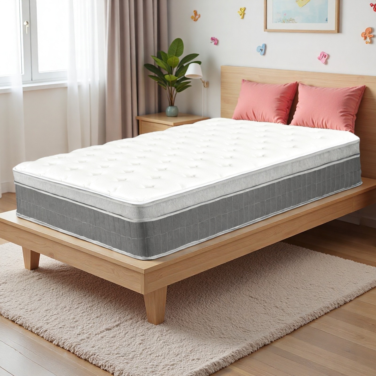 Twin Hybrid Mattress 12″ – Memory Foam Medium Firm Breathable Gray Trim
