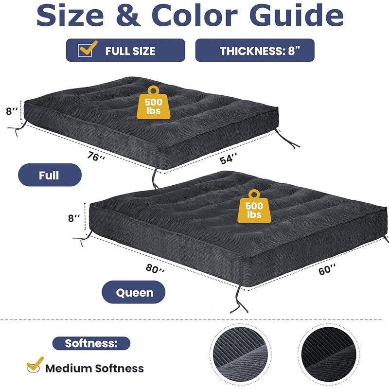 8″ Futon Mattress Full Size Thick Futons Sofa Couch Bed Sleeper Sofa Bed