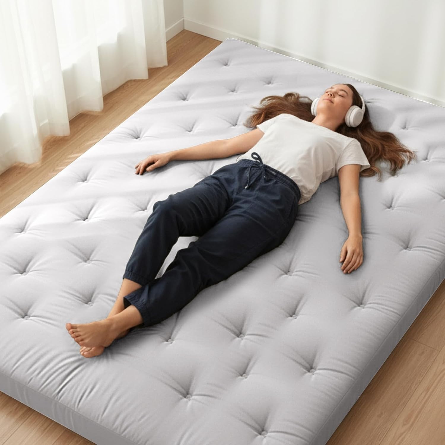 2.5″ Thick Japanese Floor Futon Mattress – Twin Size Cotton Sleep Pad for Travel