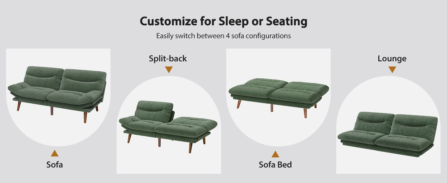 Pipi Futon Sofa Bed, 66 Inch Corduroy Futon Couch Convertible with