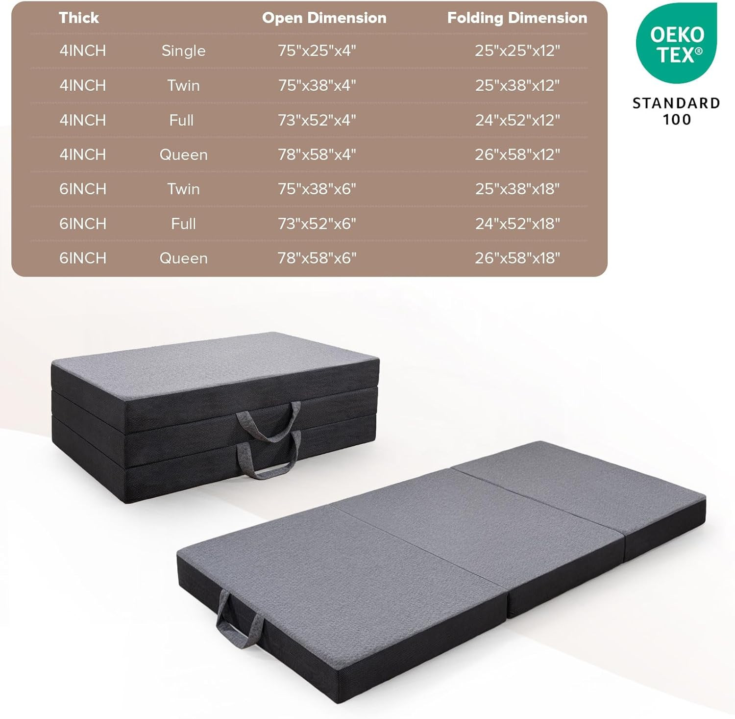 Vamcheer Tri Folding Mattress Twin Size – 3 Inch Foldable Mattress for Travel/Rv