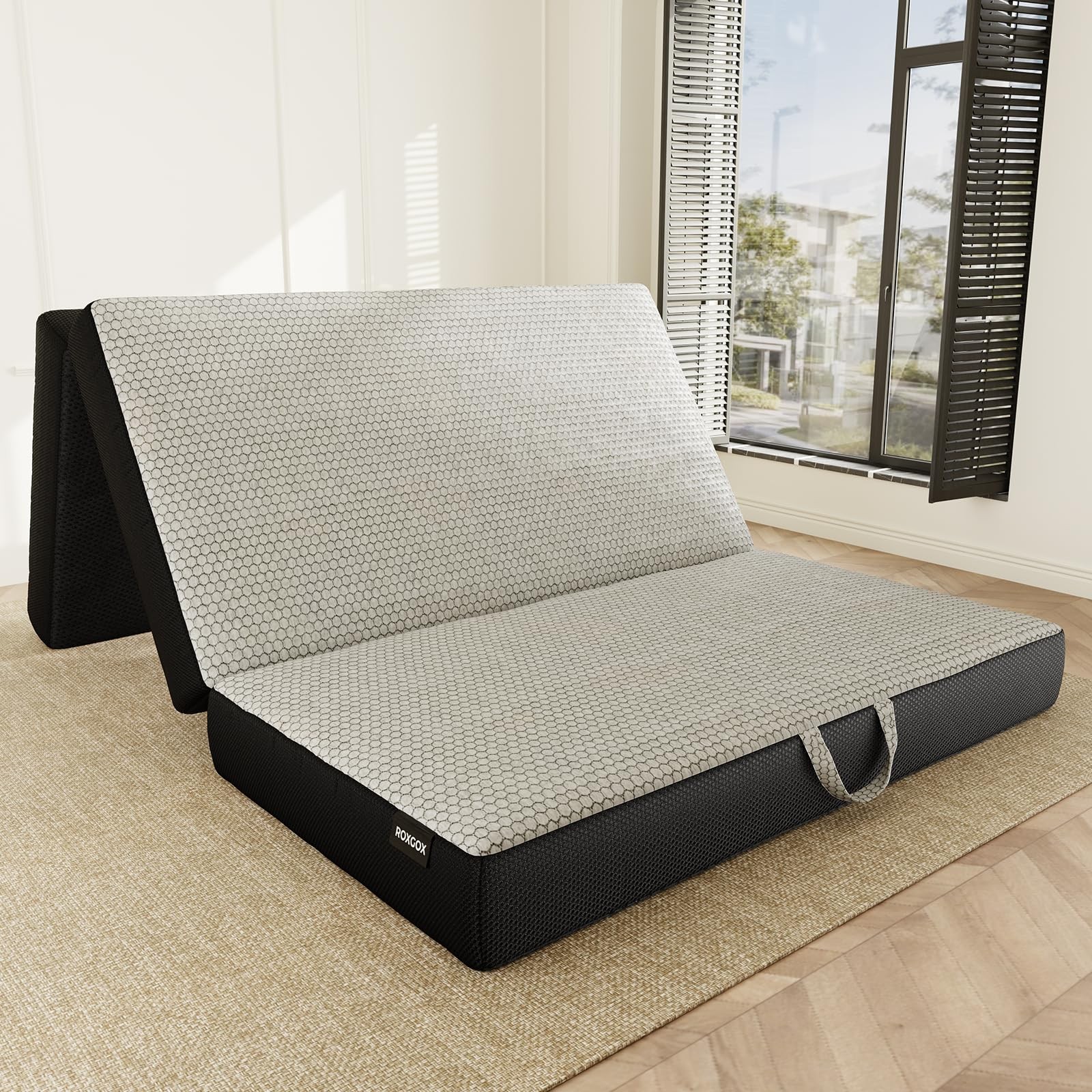 Memory Foam Trifold Mattress, Full Portable Floor Bed 6 Inch, Foldable Mat wi…
