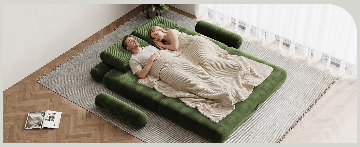 59″ Convertible Sofa Bed, 5-in-1 Folding Sleeper Chair with Pillows &