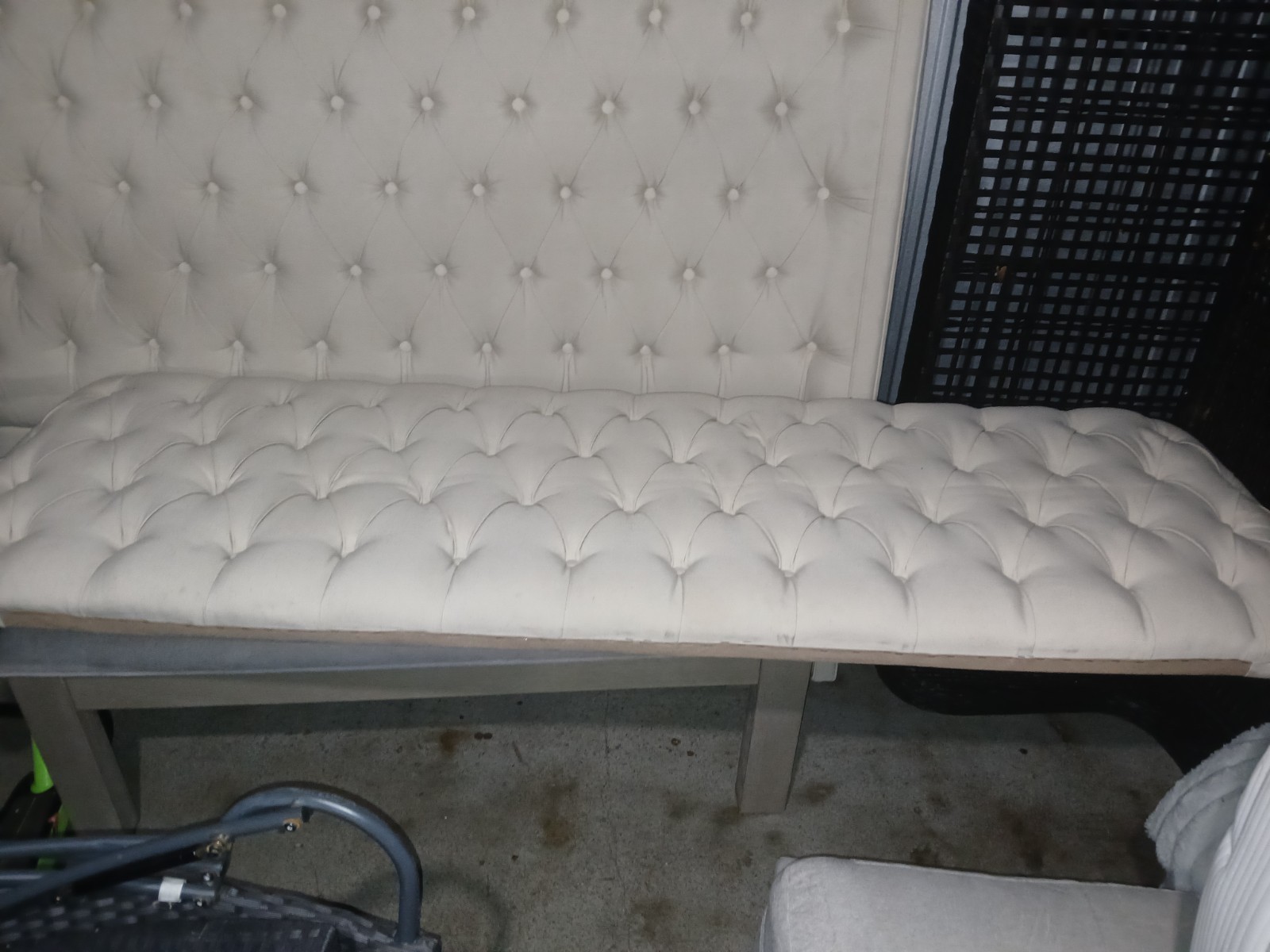 King Size Mattress Set with Upholstered Headboard, Geometric White Beige