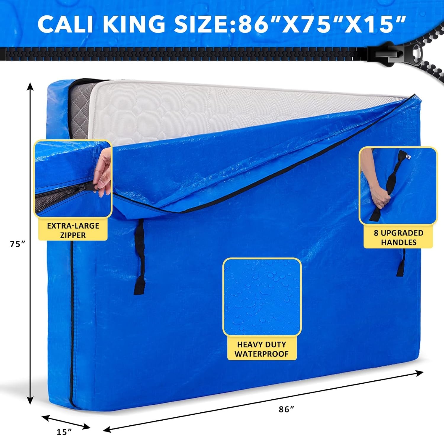 AlexHome Mattress Bag for Cali King：86"x75"x15", Blue