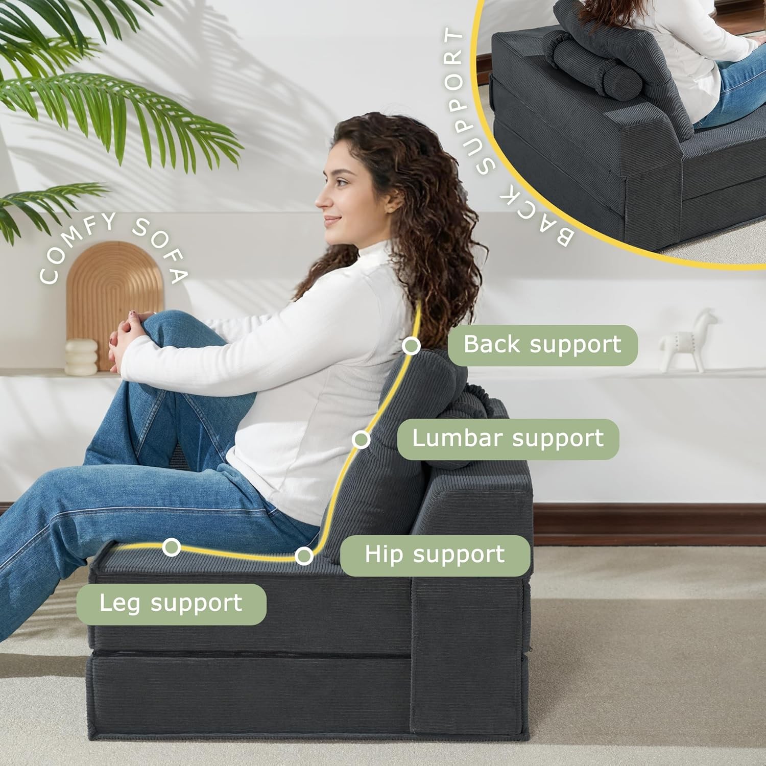 Folding Sofa Bed, 4 in 1 Convertible Sleeper Chair with Pillow, Standard