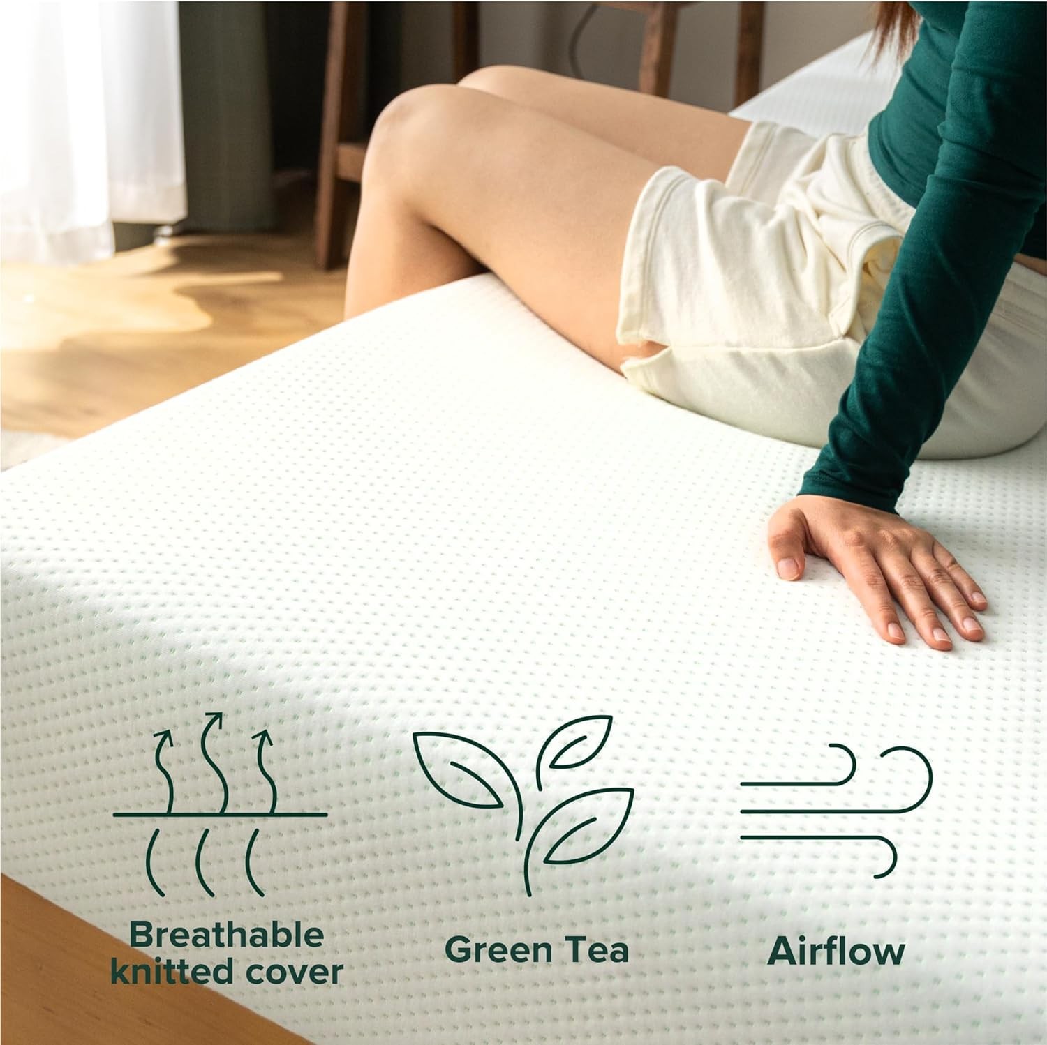 Narrow Twin Green Tea Memory Foam Mattress 75×30, Zoned Pressure Relief Design