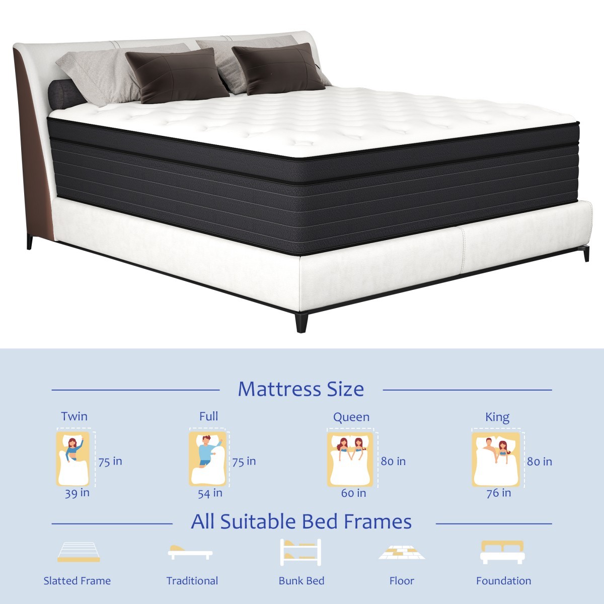 8″10″12″14″ Twin Full Queen King Mattress in a Box Hybrid Spring Gel Memory Foam