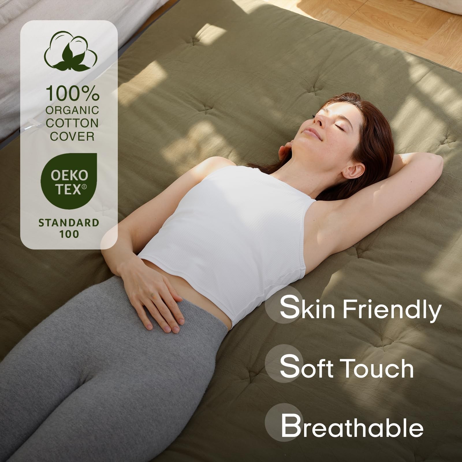 Japanese Floor Futon Mattress Twin Size 75″x 39″, 100% Cotton Cover 2.5” Thi…