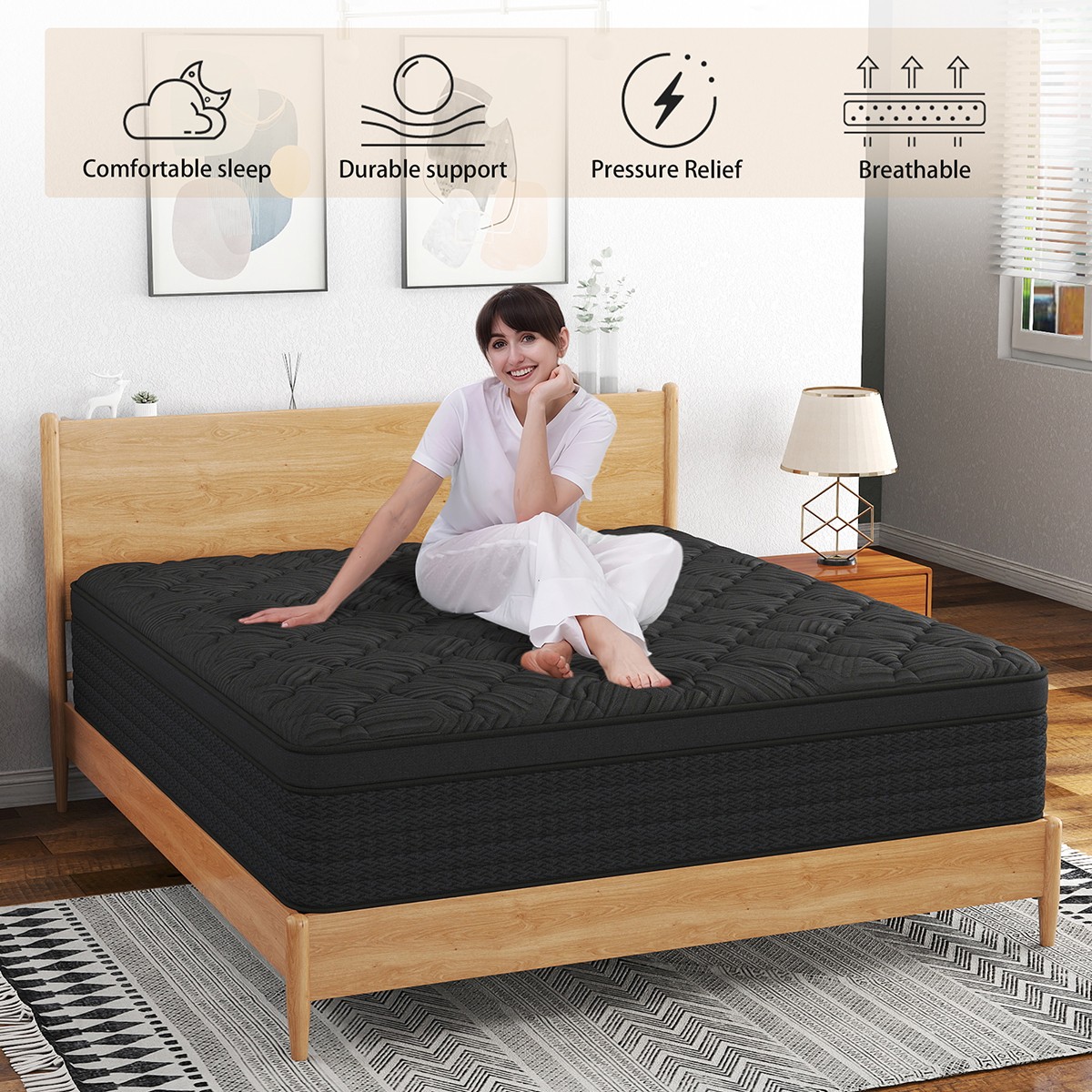 12″ 14″ Gel Memory Foam Hybrid Spring Mattress In a Box Twin Full Queen King