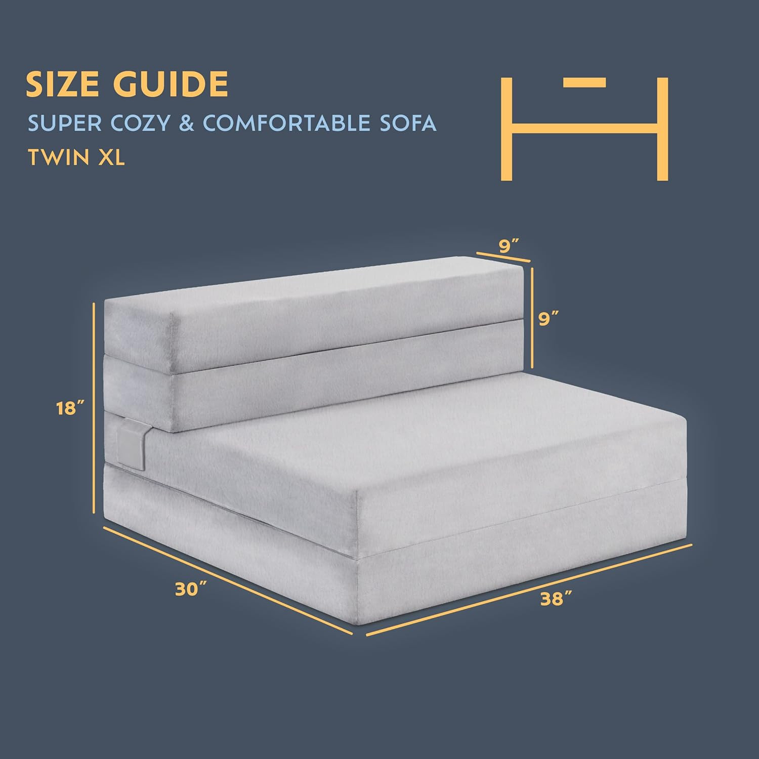 Portable Twin XL Trifold Sofa Mattress – CertiPUR Foam, Washable Velvet, Non-Sli