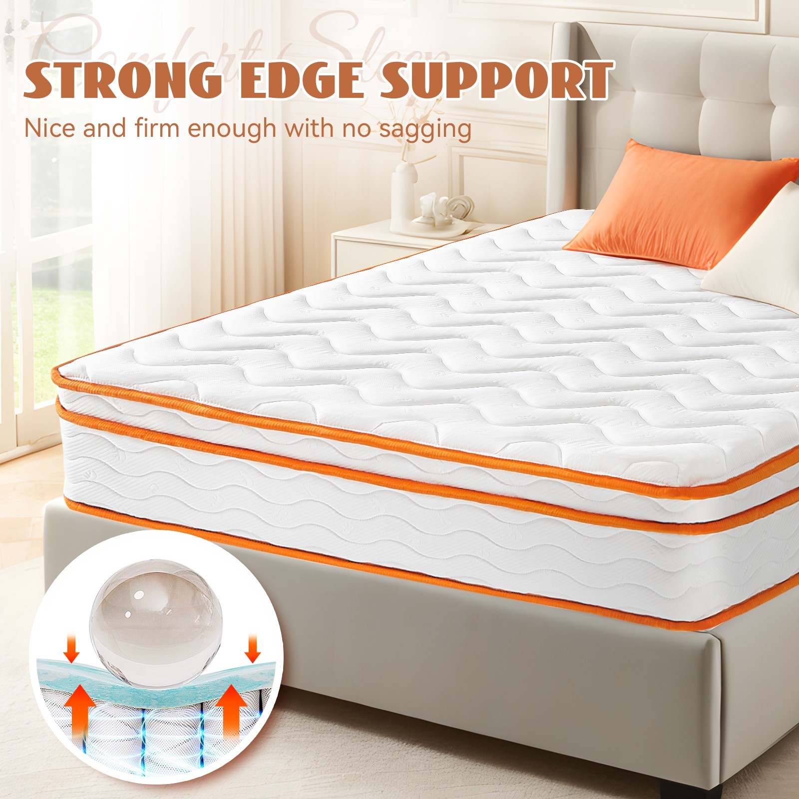 10″ 12″ Pocket Spring Hybrid Mattress, Twin Txl Full Queen King Size