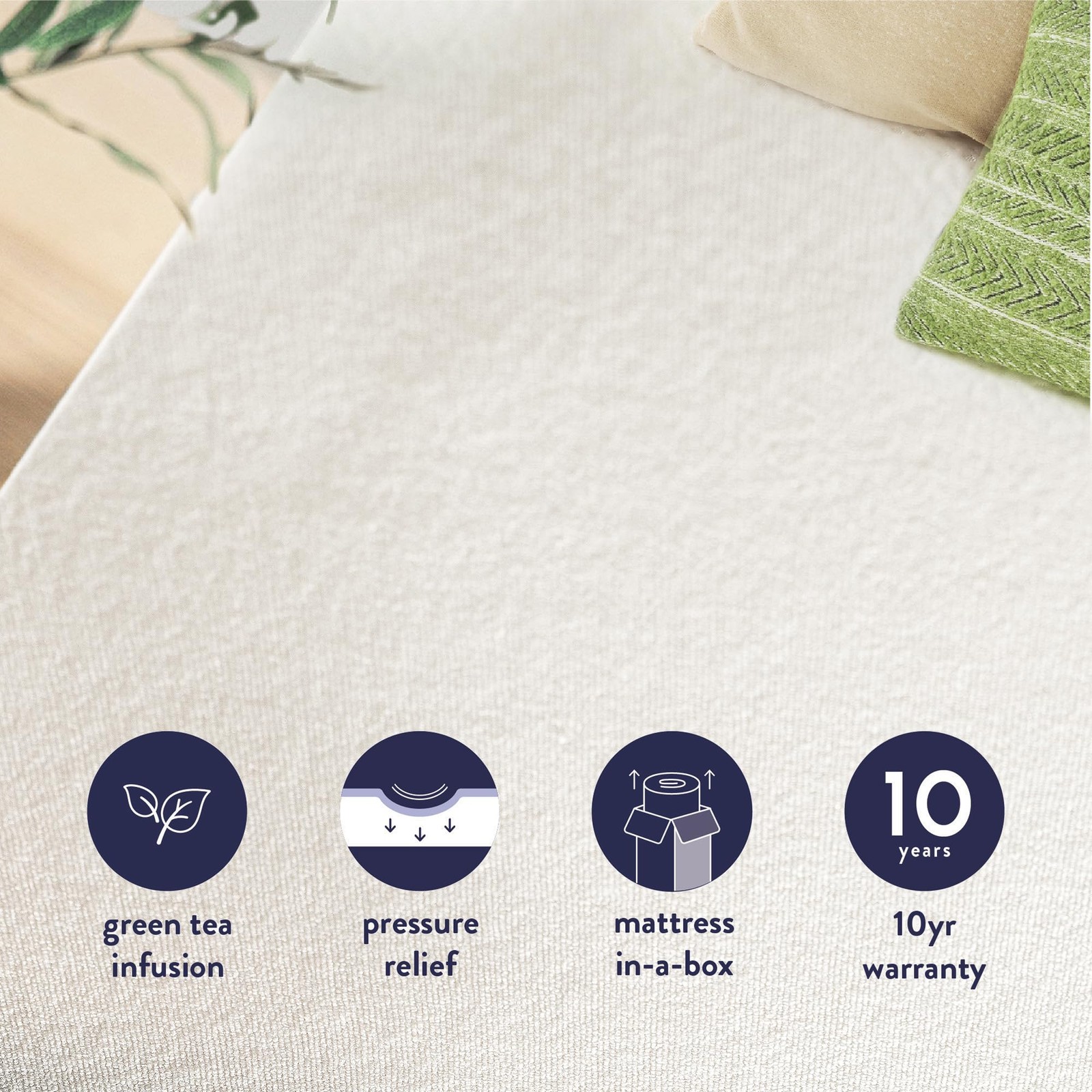 Full Mattress 6 inch Bed-In-A-Box, Green Tea Memory Foam White