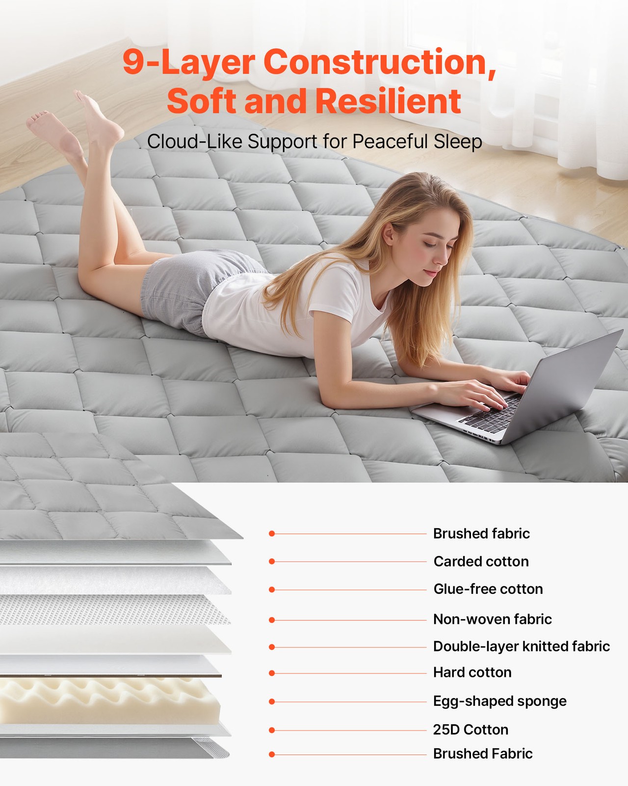VEVOR Japanese Tatami Mat Queen Foldable Futon Mattress with Storage Bag Gray