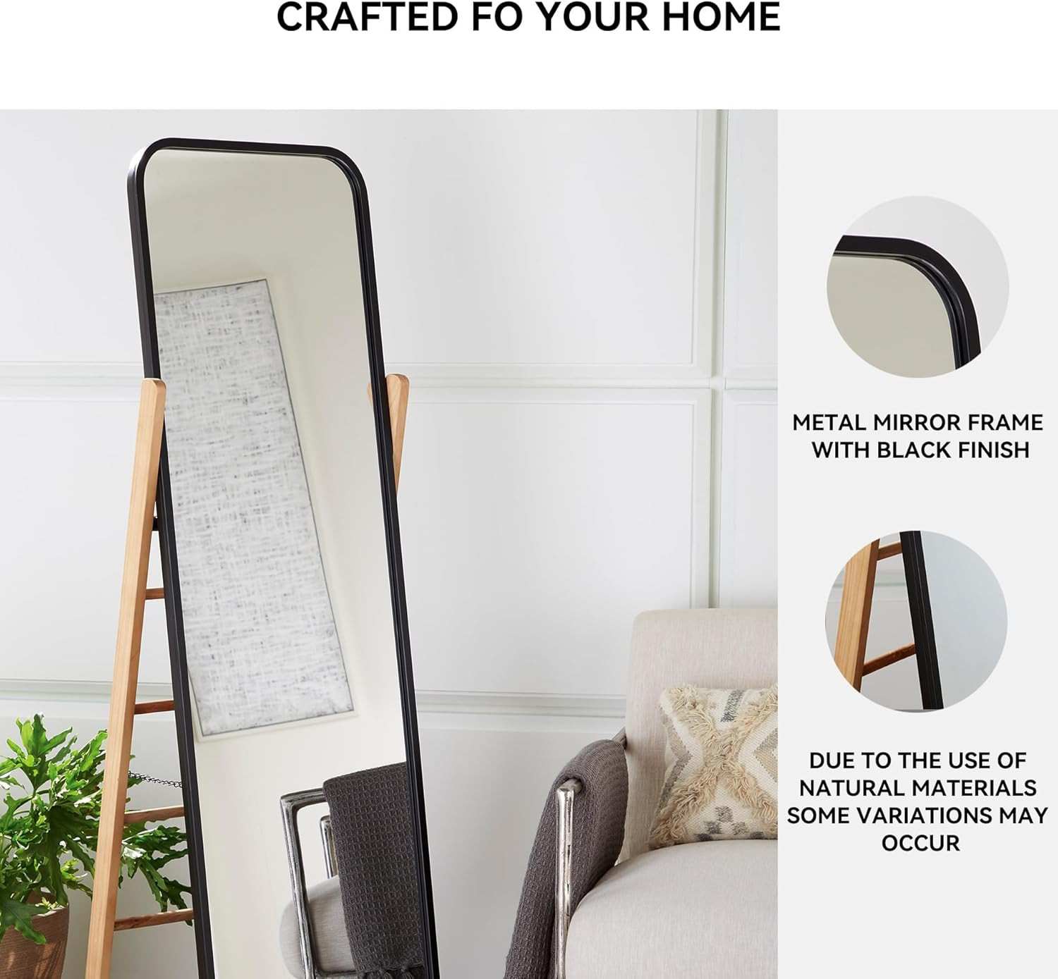 Bronick Contemporary Full Length Floor Mirror – Metal & Wood, Black & Light Brow