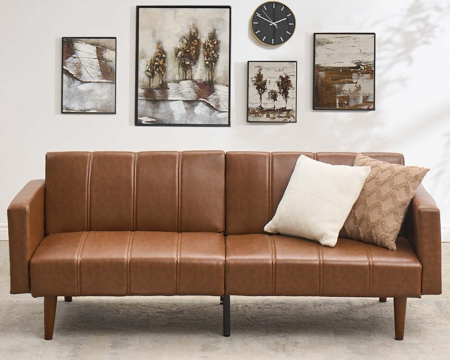 75″ Futon Sofa Bed, Mid- Modern Futon Couch, Convertible Sleeper