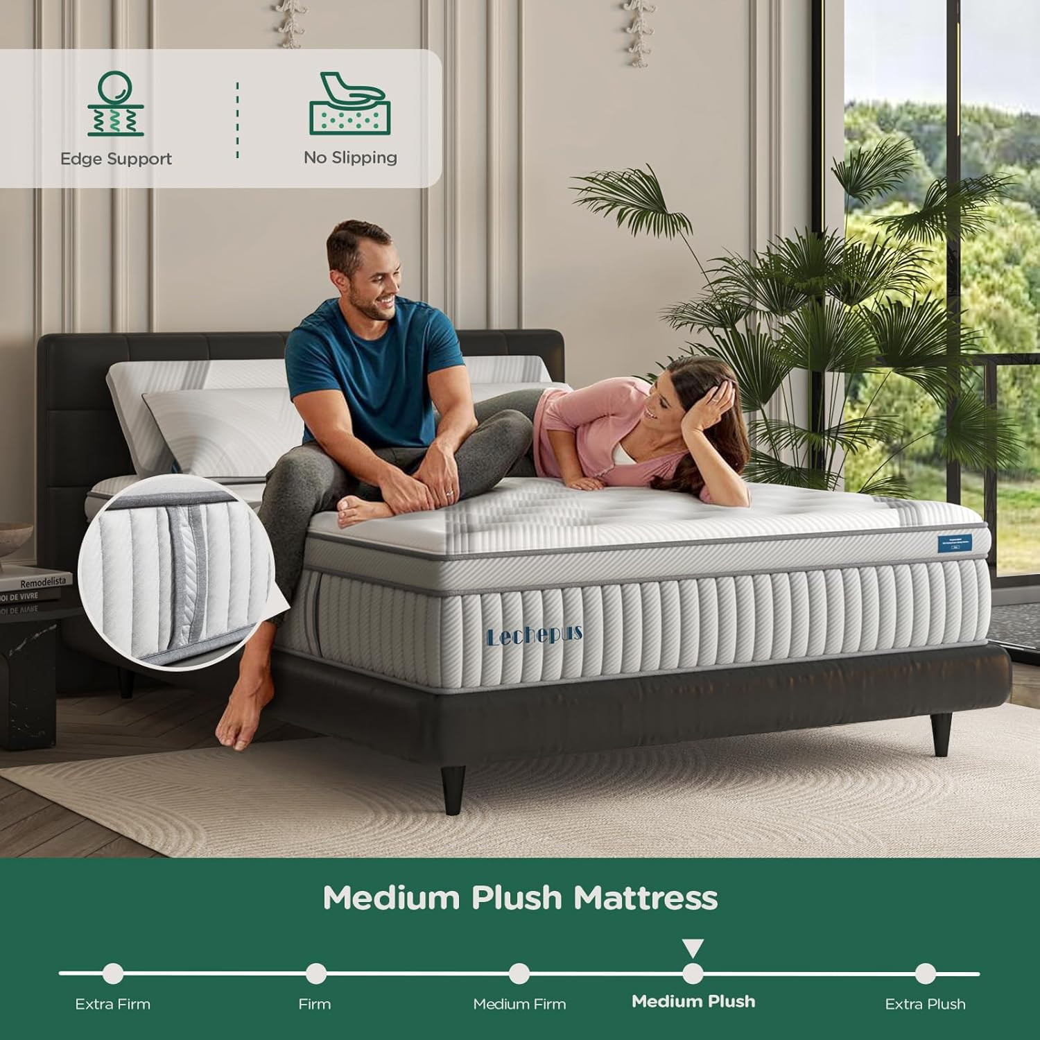 Lechpeus 14″ Medium Plush Hybrid Mattress – Comfort & Support for Better Sleep