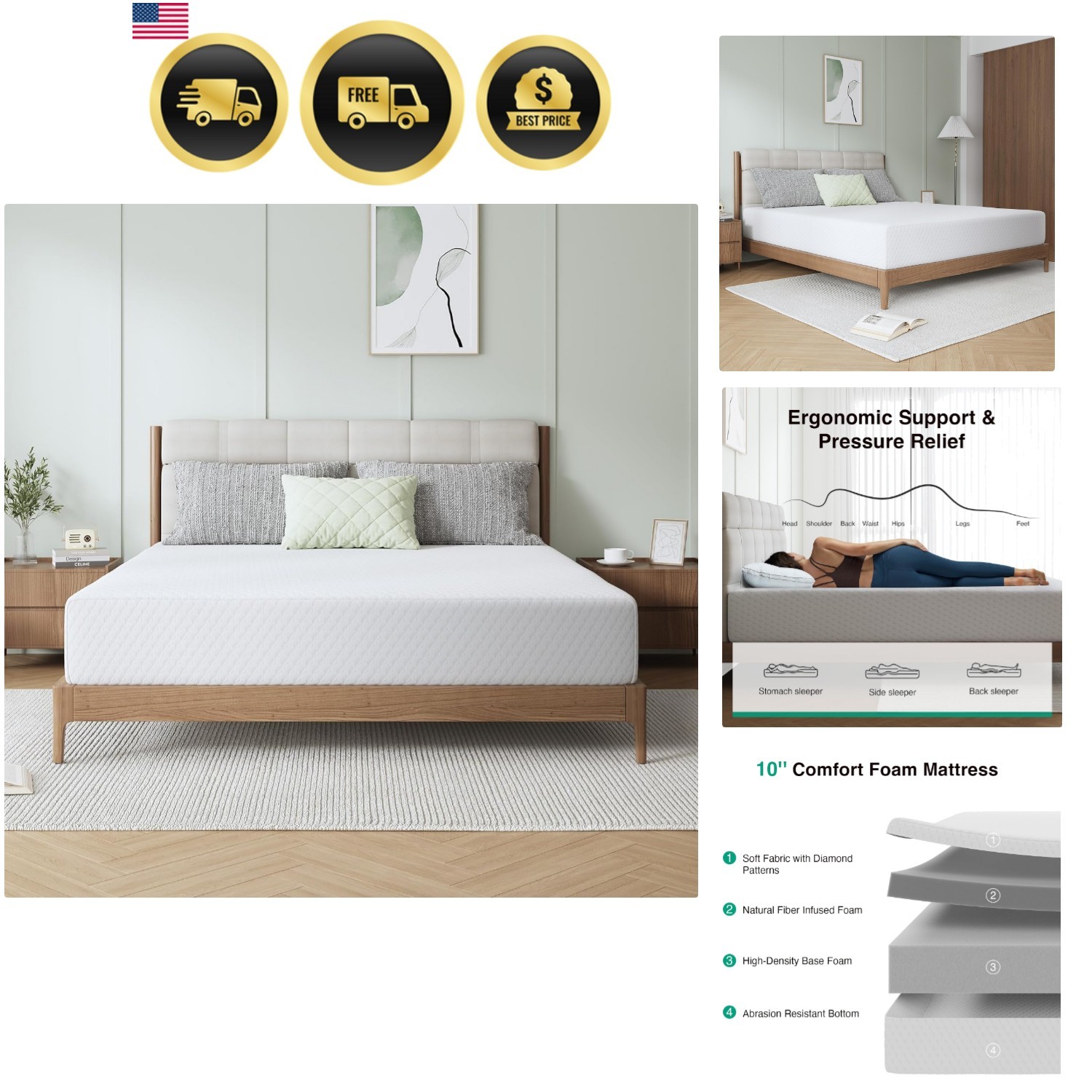10 Inch Queen Mattress, Memory Foam Mattress Queen with Breathable Comfort La…