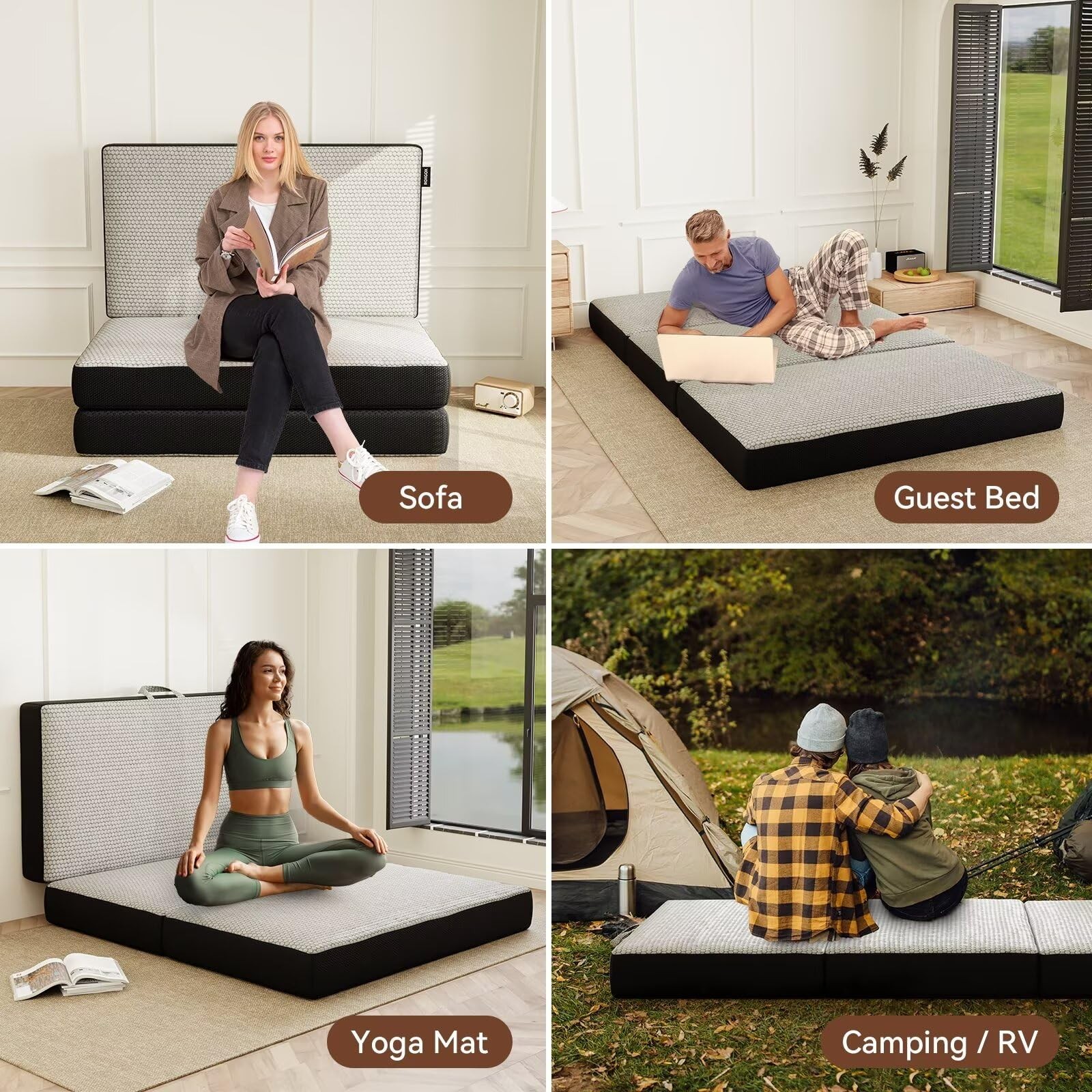 Memory Foam Trifold Mattress, Full Portable Floor Bed 6 Inch, Foldable Mat wi…