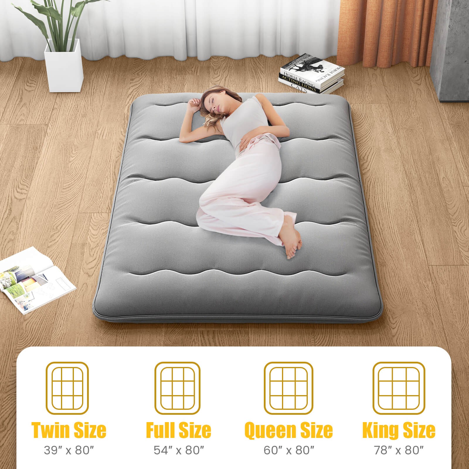 Full Futon Mattress Washable Cover Carry Bag Gray Japanese Floor Pad