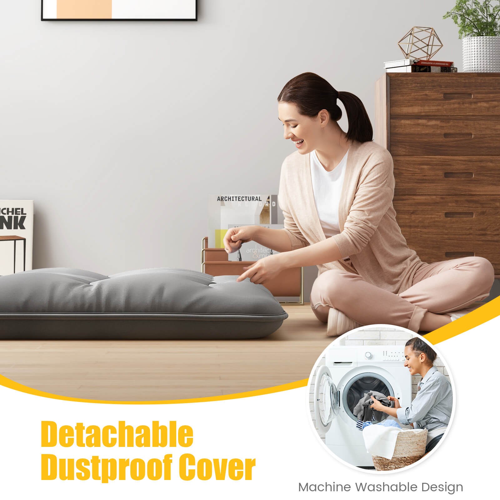 Full Futon Mattress Washable Cover Carry Bag Gray Japanese Floor Pad