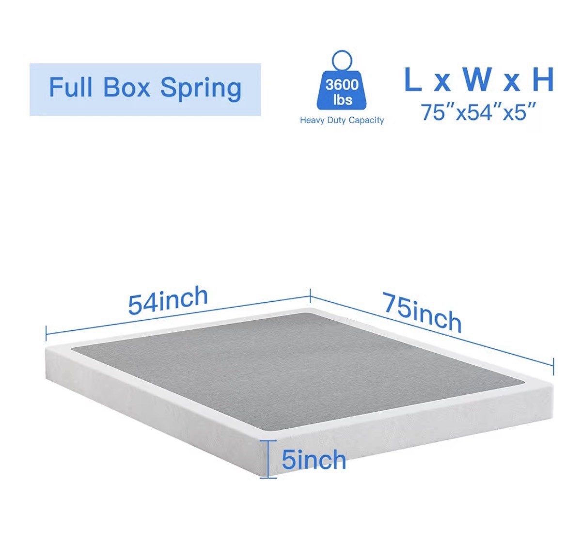 LUMUNANCE Full Box Spring 5″, Heavy Duty Metal Mattress Foundation