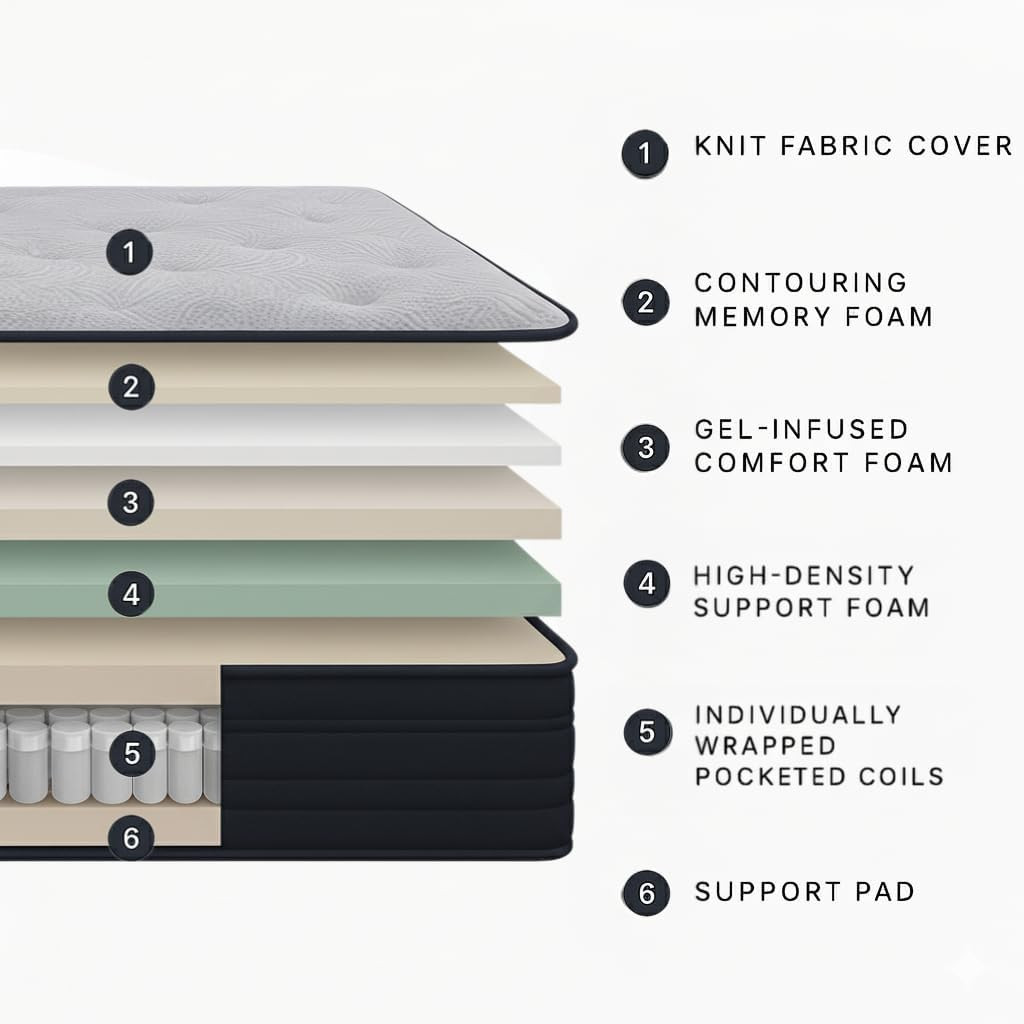 Hybrid Queen Mattress 8 Inch – Firm Bed in a Box with Memory Foam Comfort Layer