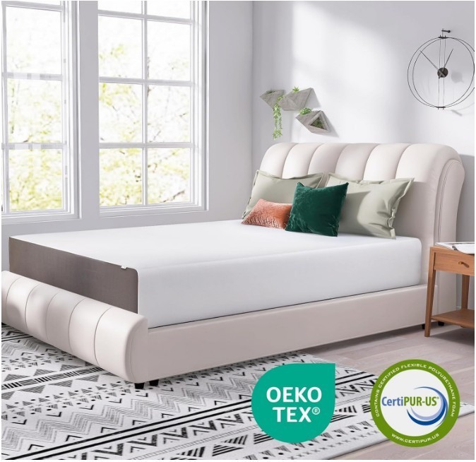 Amazon Basics Memory Foam Mattress, Medium Firm, 12 Inch, Queen, White/Grey