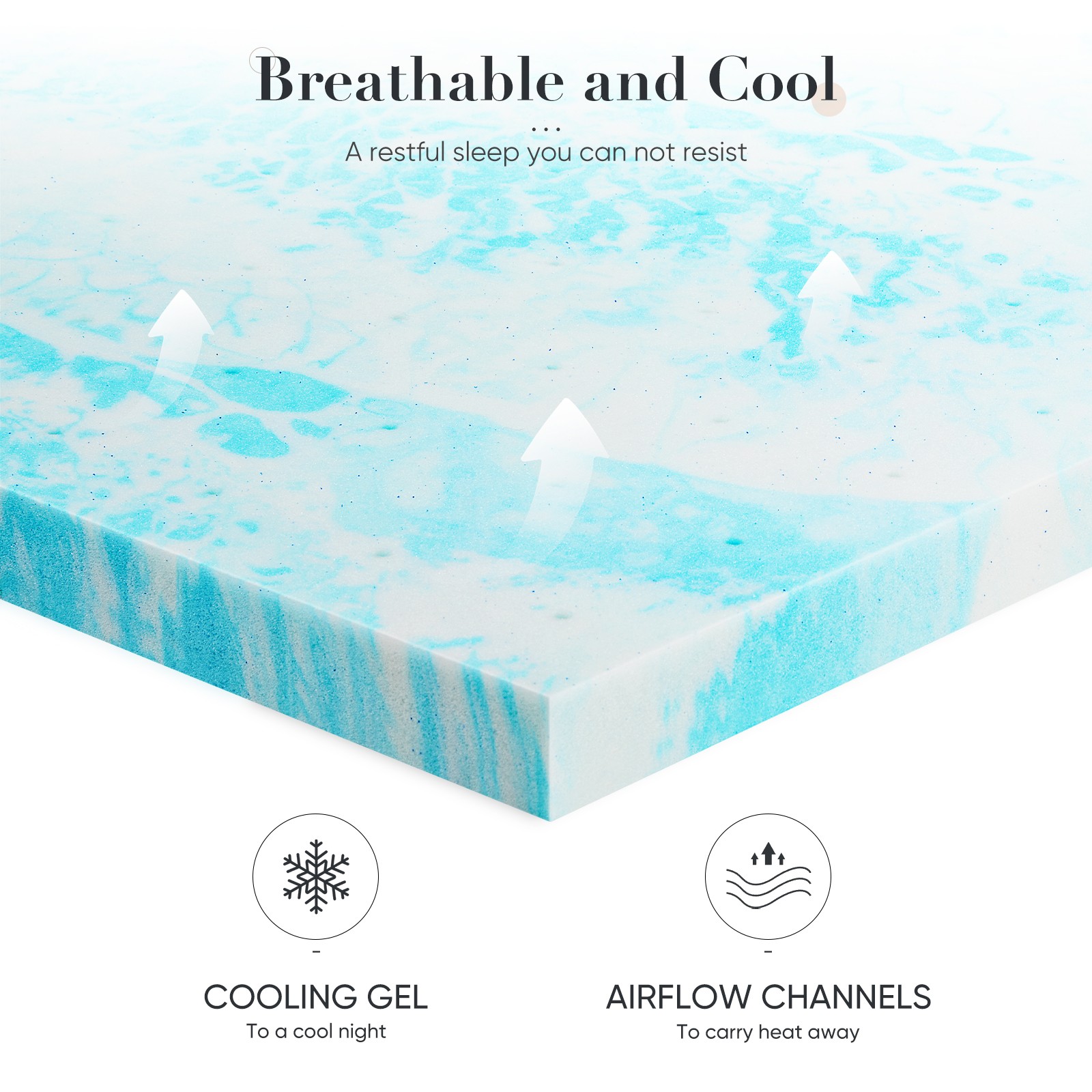 Cooling Gel Memory Foam Mattress Topper Pressure Relief Sleep Support Back Pain