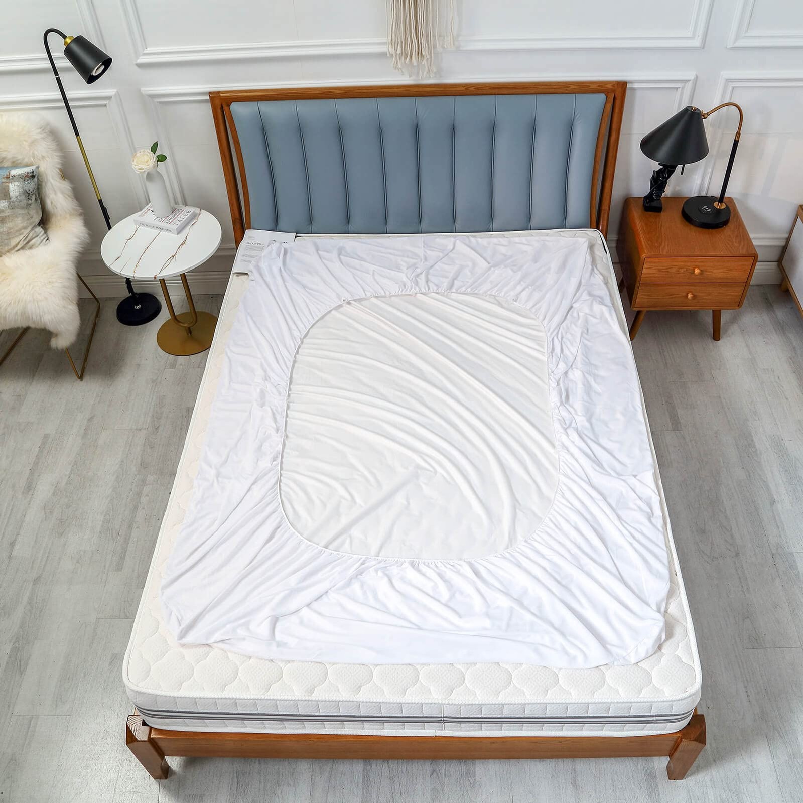 Kingnex Queen Size Mattress Protector Waterproof Soft Queen, White