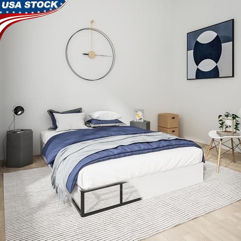 Metal Box Spring Queen Bed Heavy Duty Mattress Foundation Non Slip Easy Assembly