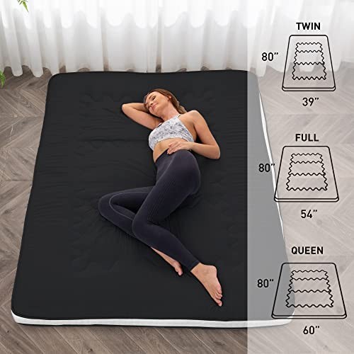 Dr.Futon Japanese Floor Futon Mattress Extra Thick Folding Roll Up Full Black