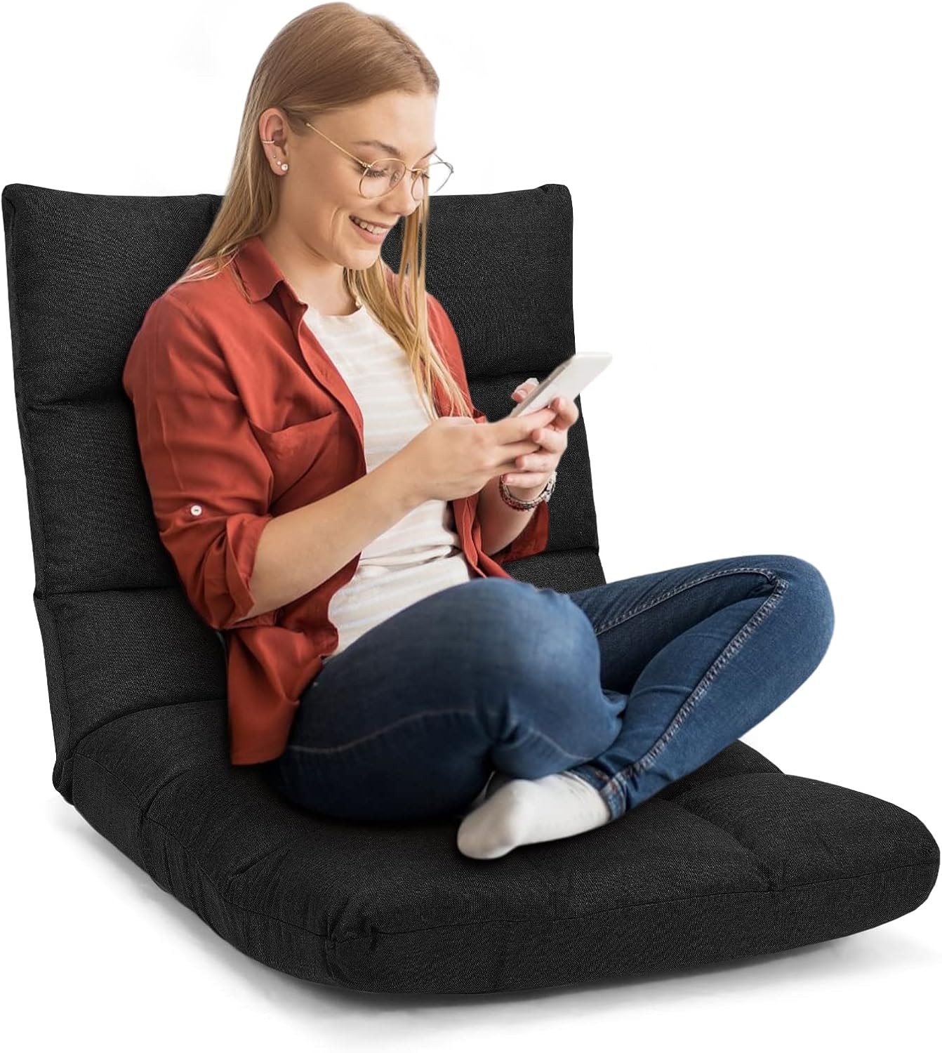 Floor Chair, Folding Ging Chair with Ba Support, 14 Adjustable