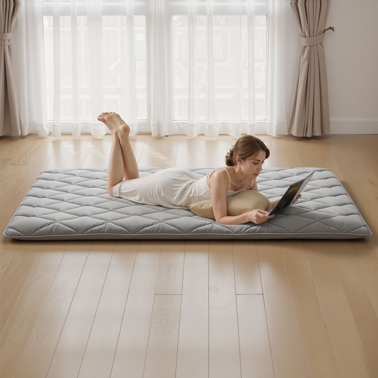 VEVOR Japanese Tatami Mattress Full Foldable Futon Mat with Storage Bag Gray