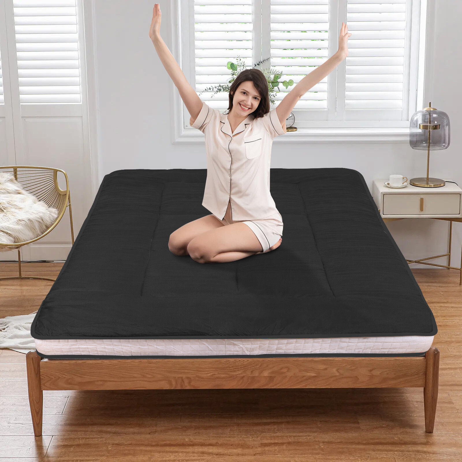 Japanese Floor Mattress 4″ Extra Thick Folding Sleeping Pad for Twin/Full/Queen